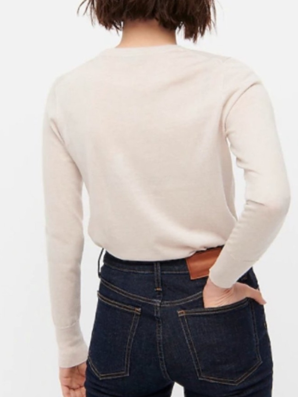 J. Crew "Margot" 100% Merino Wool Heather Flax Tan Crew Neck Lightweight Sweater - Picture 9 of 16